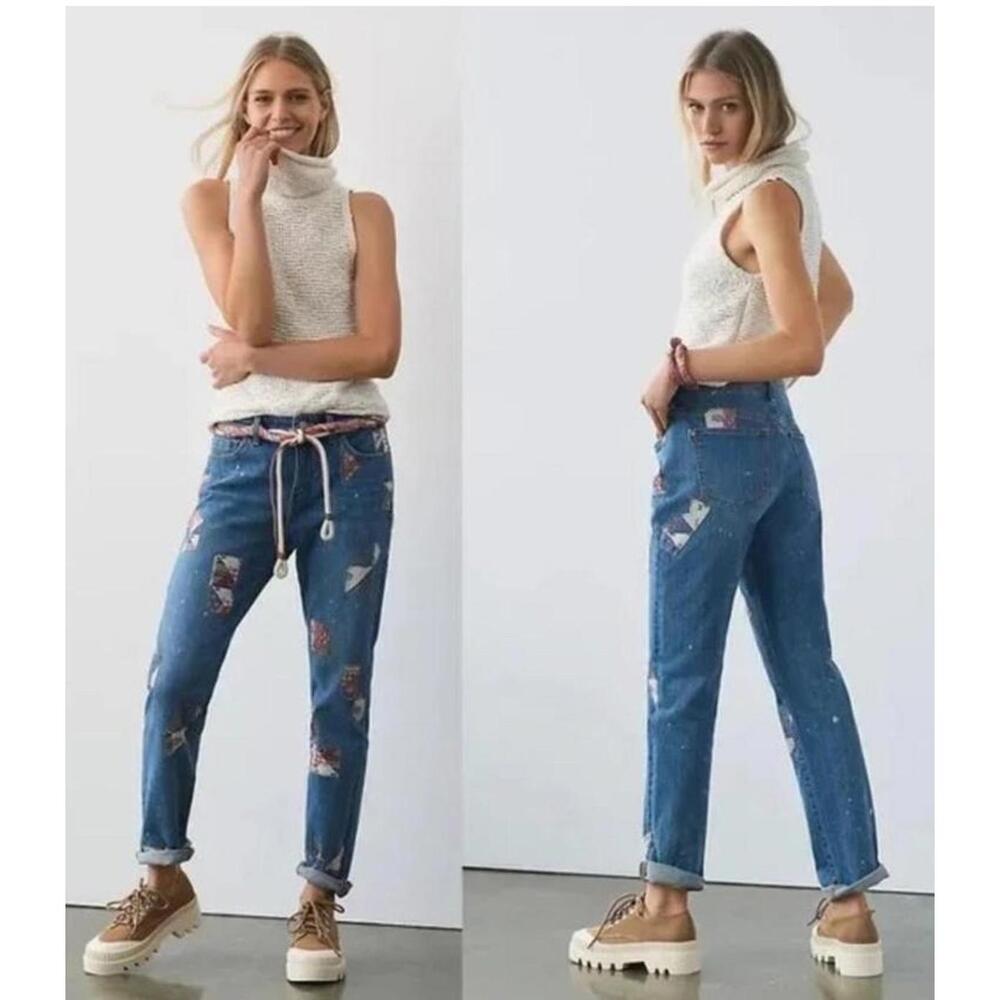 NWOT Womens Pilcro Denim Straight Jeans with Patchwork Design sz 28